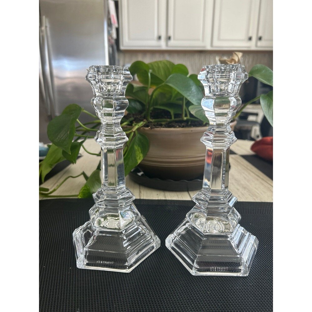 Tiffany & Co Crystal Candlestick Holders Pair (2) Elegant Traditional-Style
